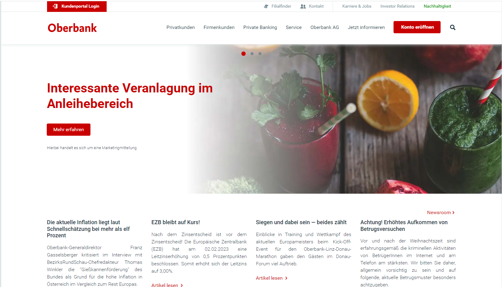 Website der Oberbank
