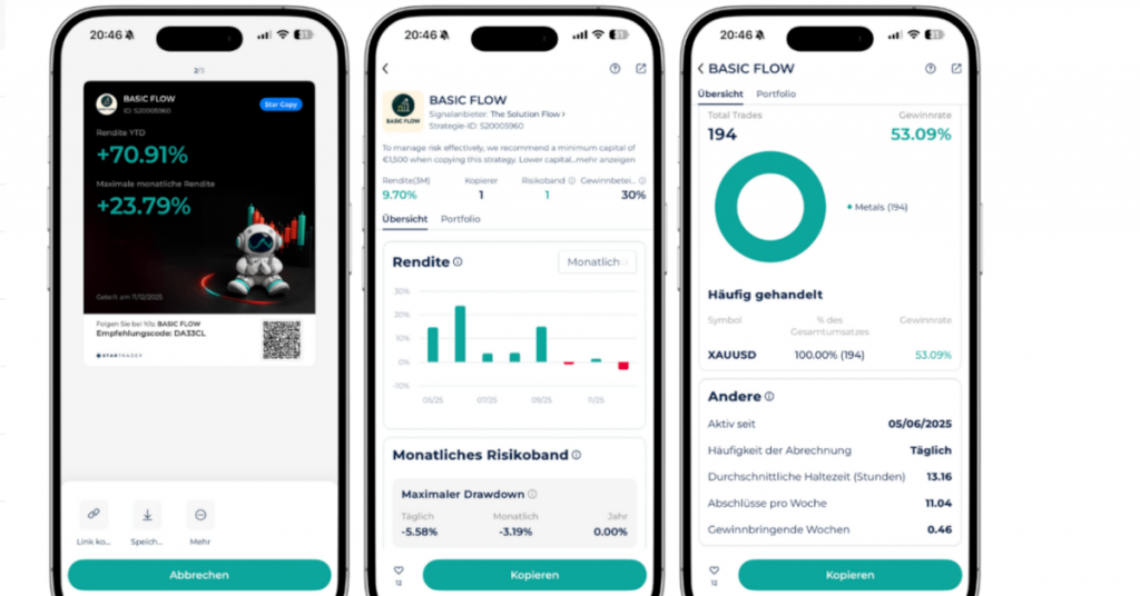 Performance-Daten und grundlegende Infos zum Trading Bot Basic Flow