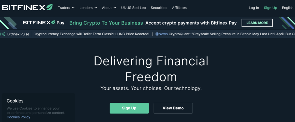 Bitfinex Webseite 
