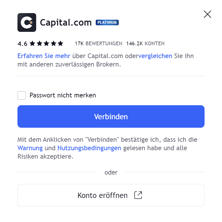 Captial.com Verbindung mit TradingView ersestellen als Beispiel