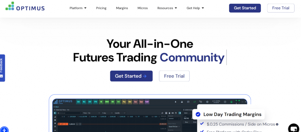 Homepage der Optimus Futures Website