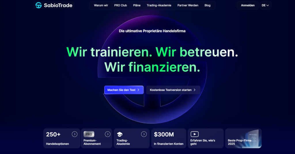 Homepage der deutschsprachigen Website von SabioTrade
