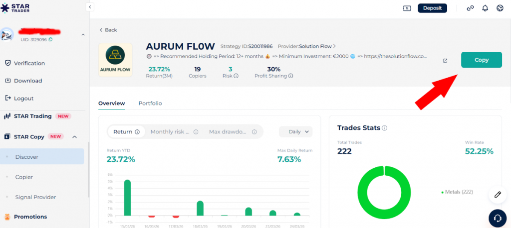 Übersicht zum Aurum Flow Trading Bot bei StarTrader