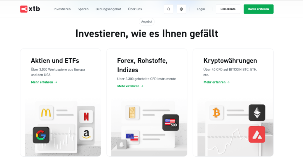 XTB Webseite Österreich