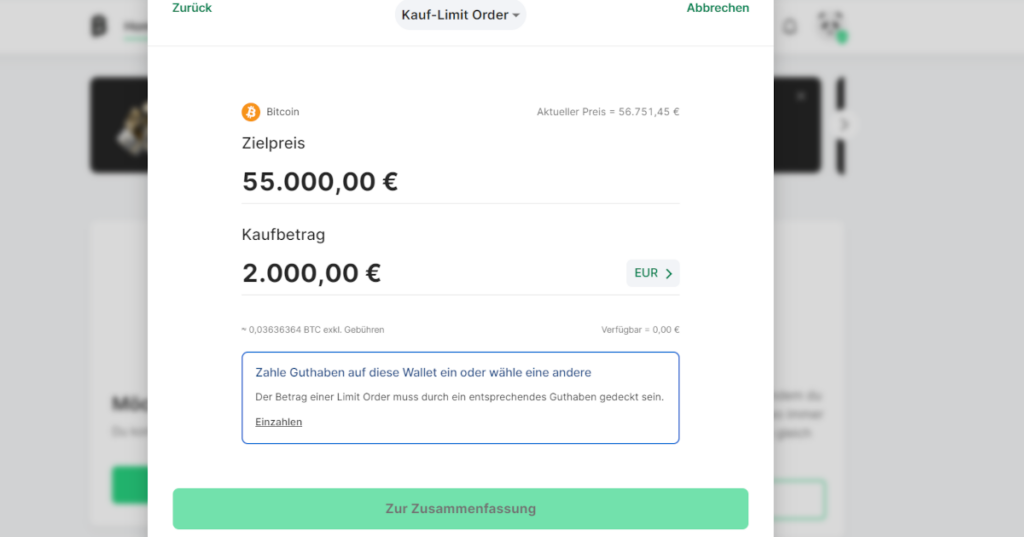 Bitcoin kaufen per Limit-Order bei Bitpanda