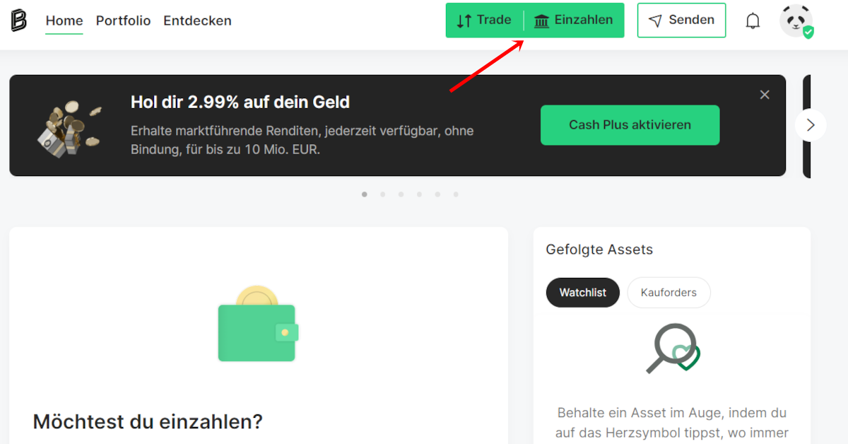 Geld einzahlen bei Bitpanda