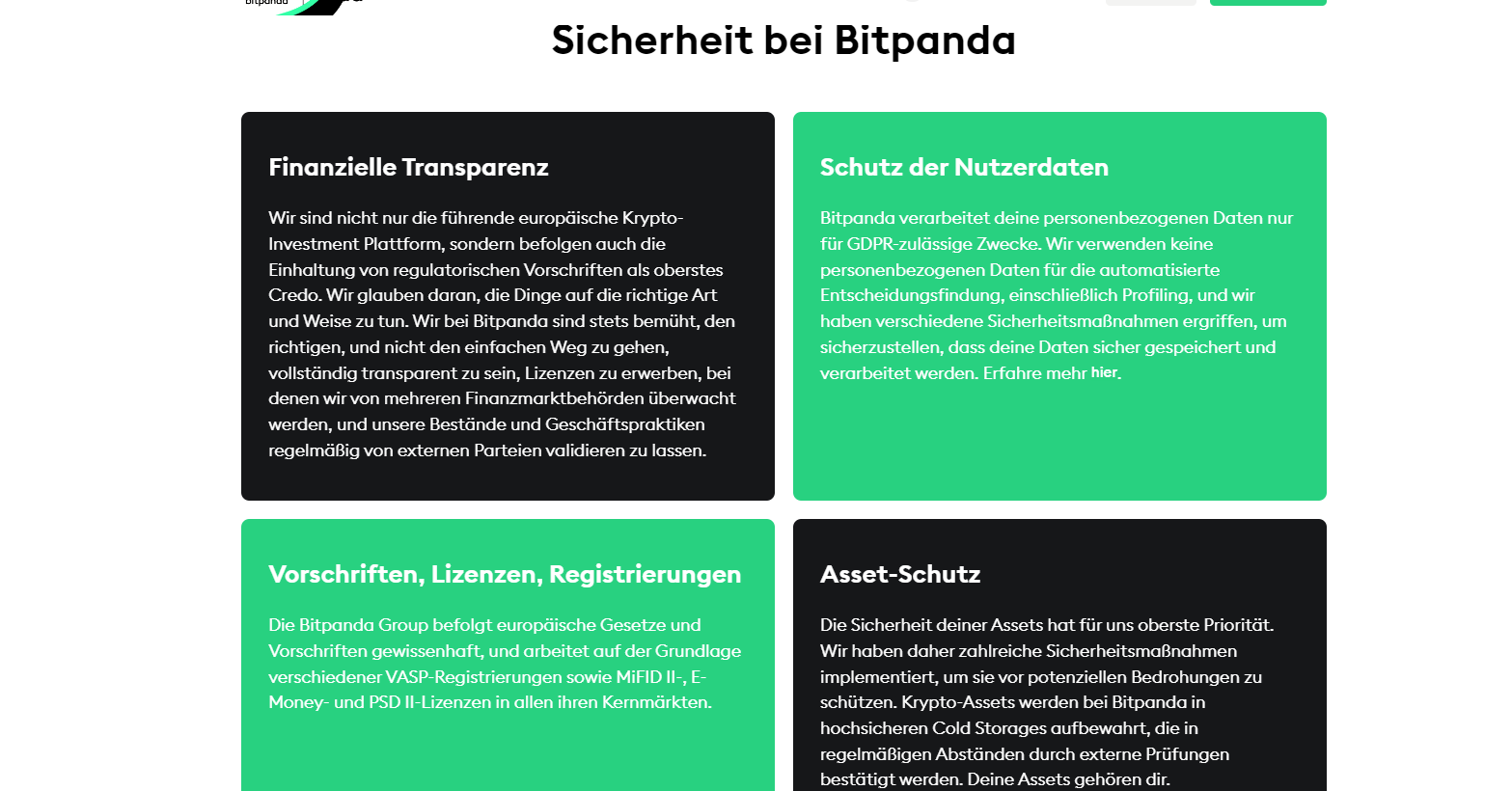 Sicherheitsrichtlinien von Bitpanda auf der Website erklärt