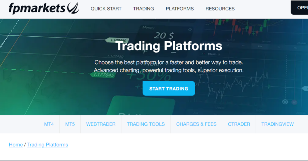 Vorstellung der unterstützten Trading Plattformen auf der FP Markets Website