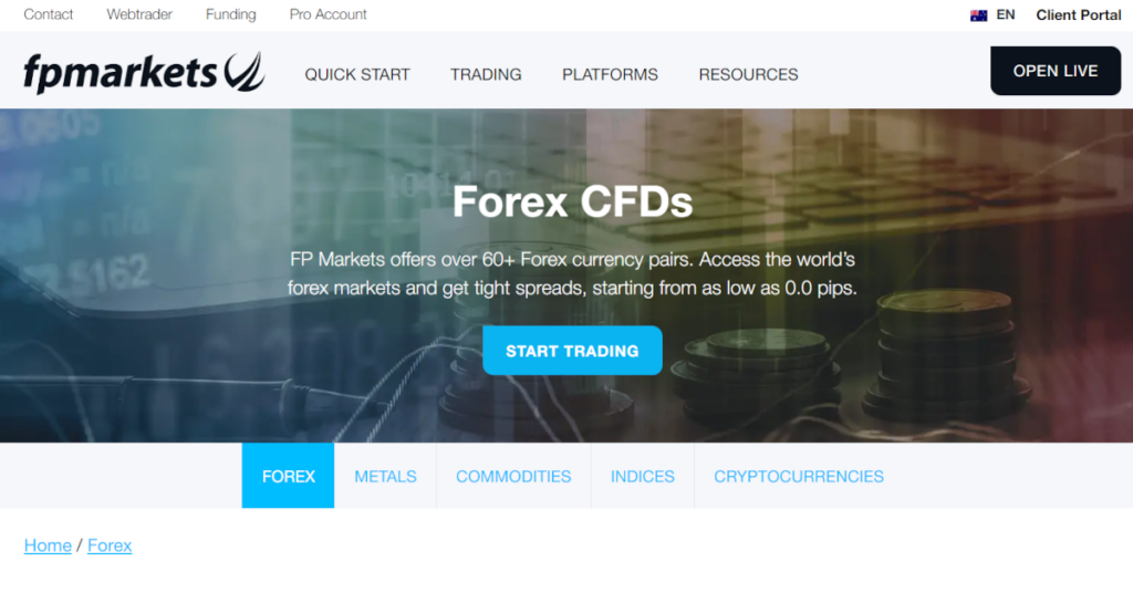 FP Markets Website mit Infos zum Forex Handel