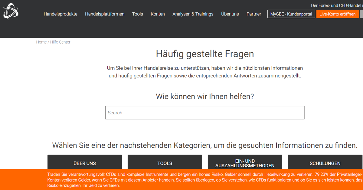 Support-Bereich von GBE Brokers