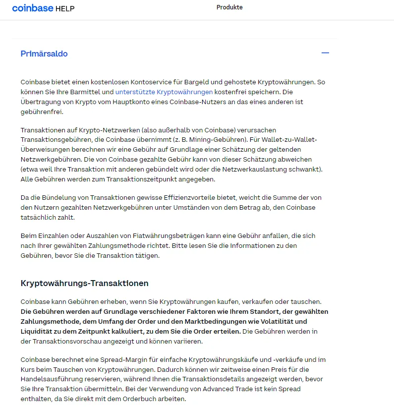 Erläuterung der Gebühren bei Coinbase