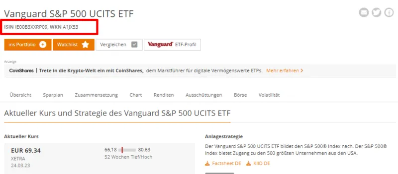 ISIN und WKN eines ETF