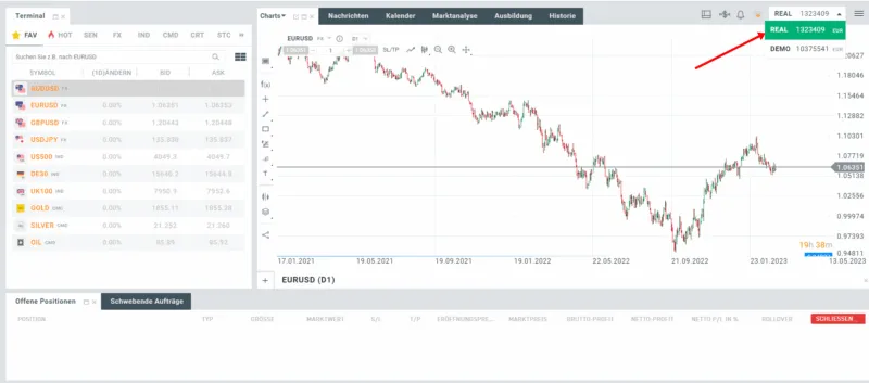 XTB Wechsel von Aktien Demokonto zu Live 