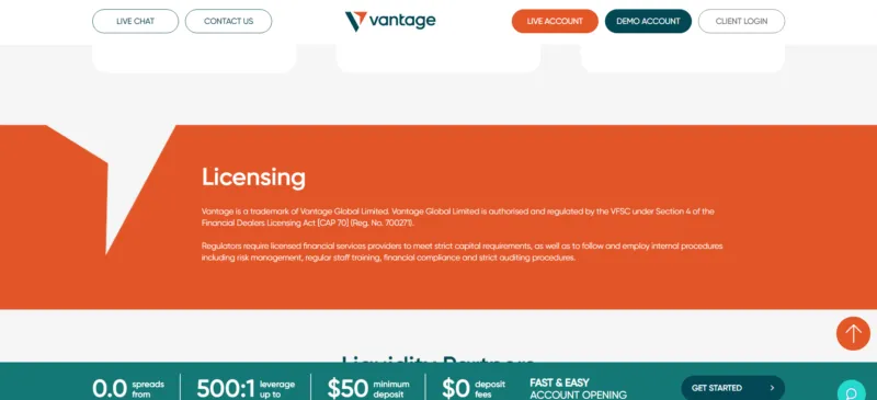 vantage markets regulierung