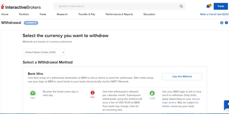 Auszahlung bei Interactive Brokers