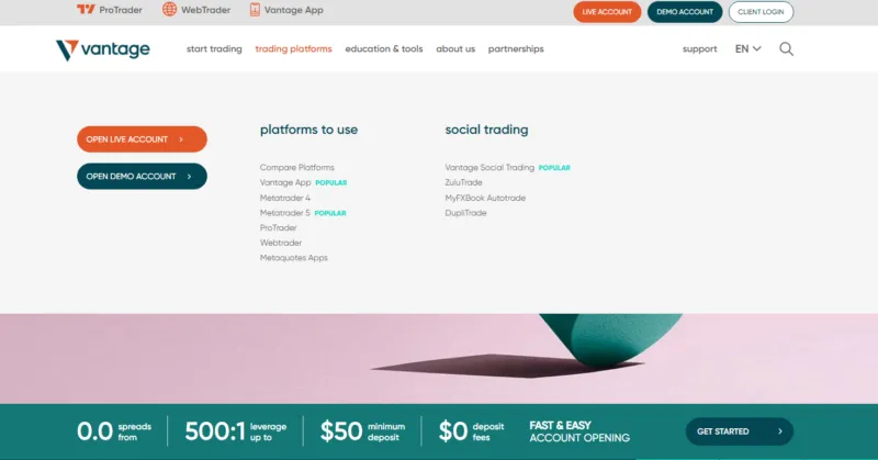 vantage markets handelsplattformen