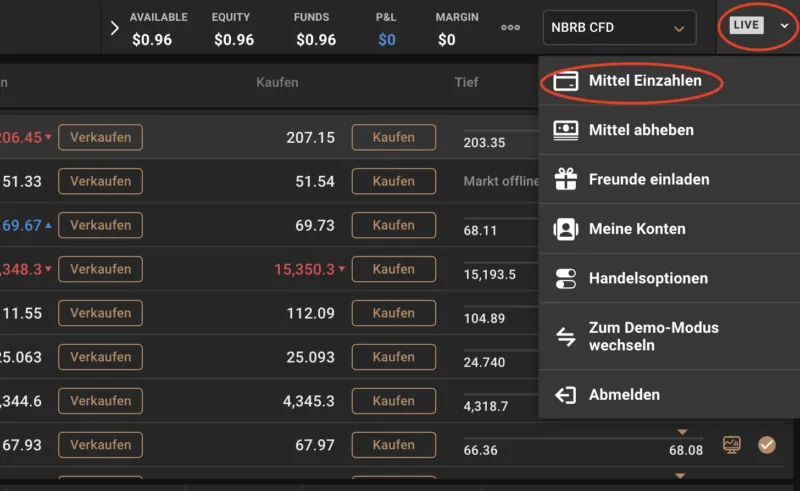 Geld einzahlen bei capital.com