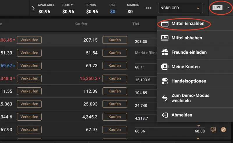Geld einzahlen bei capital.com