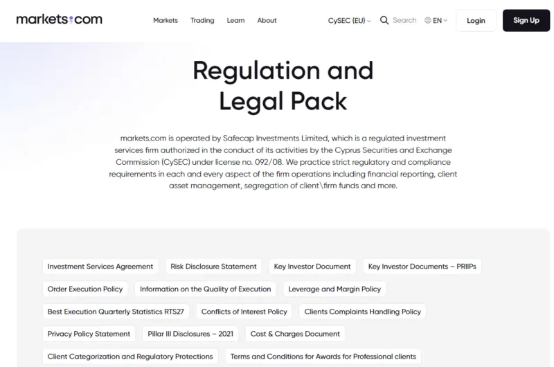 Regulatorische Informationen auf markets.com