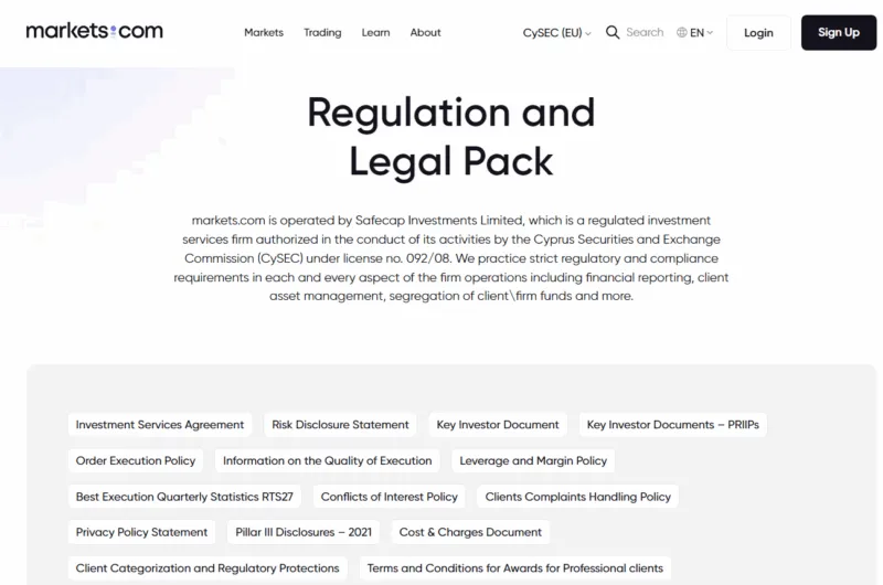 Regulatorische Informationen auf markets.com