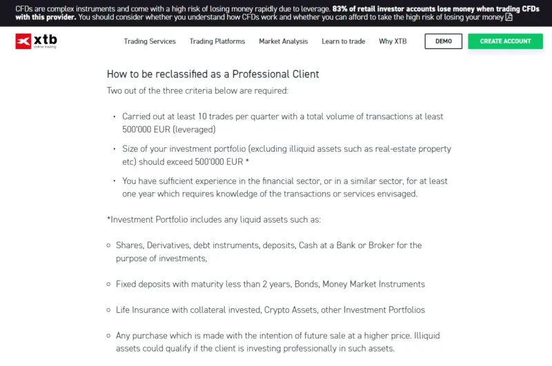 XTB Professional Client Voraussetzungen