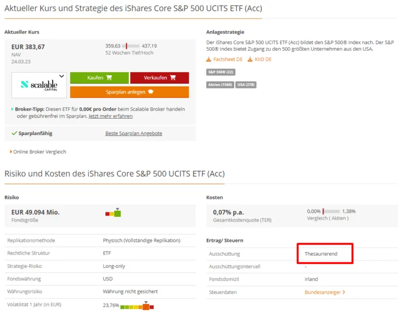 Wiederanlegender ETF auf den S&P 500