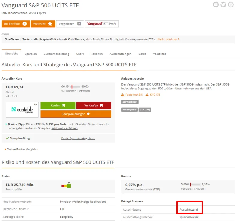 Ausschüttender ETF auf den S&P 500