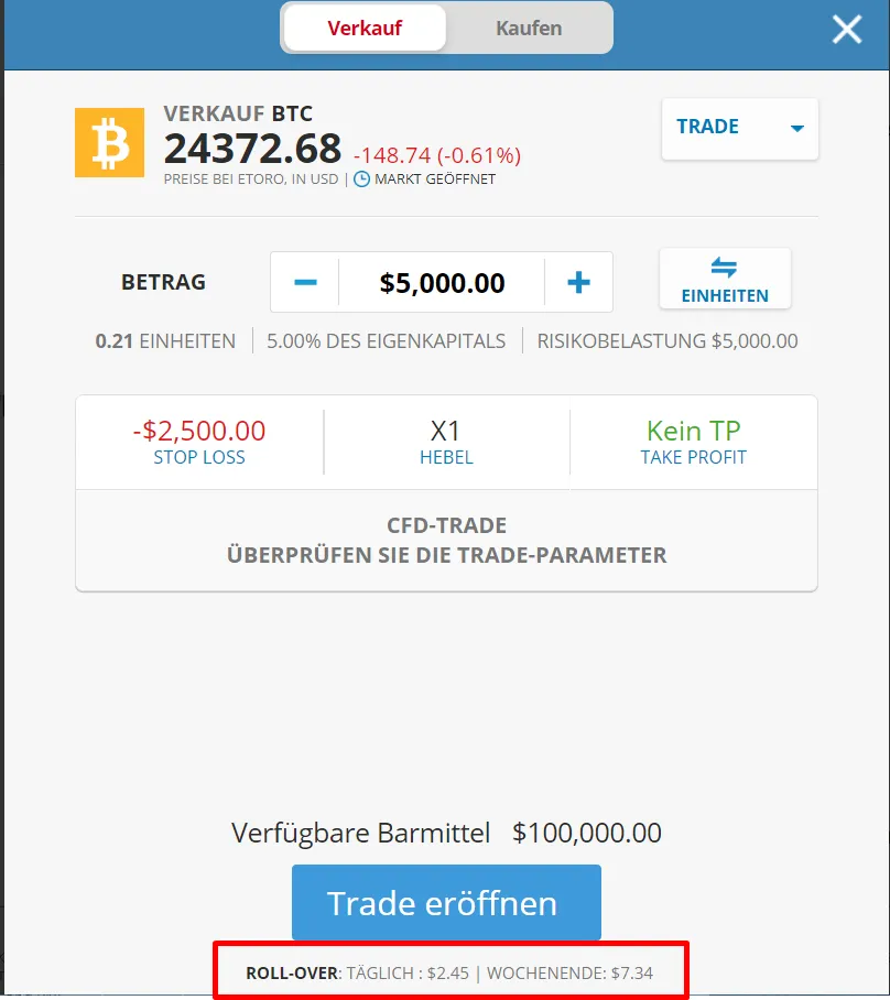 Übernachtgebühr bei eToro