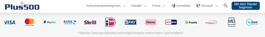 Plus500 Zahlungsmethoden
