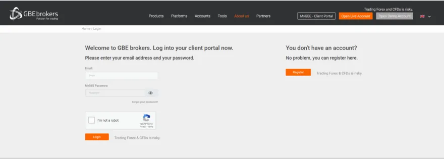 Login bei GBE Brokers