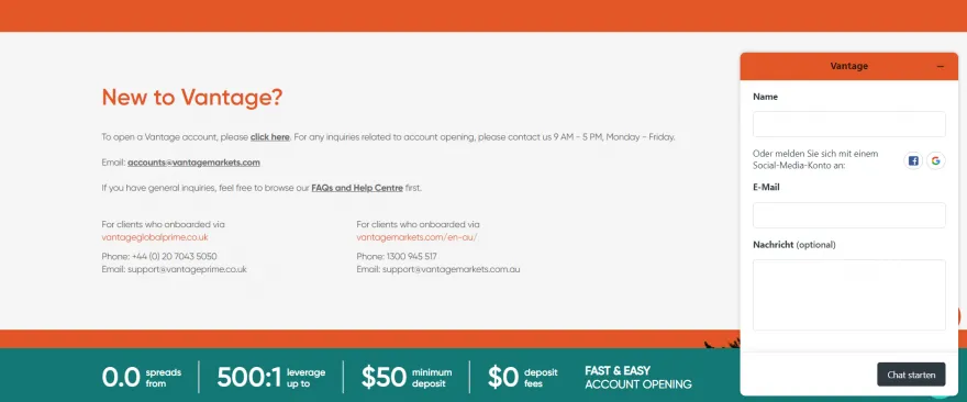 Kundenservice bei Vantage Markets