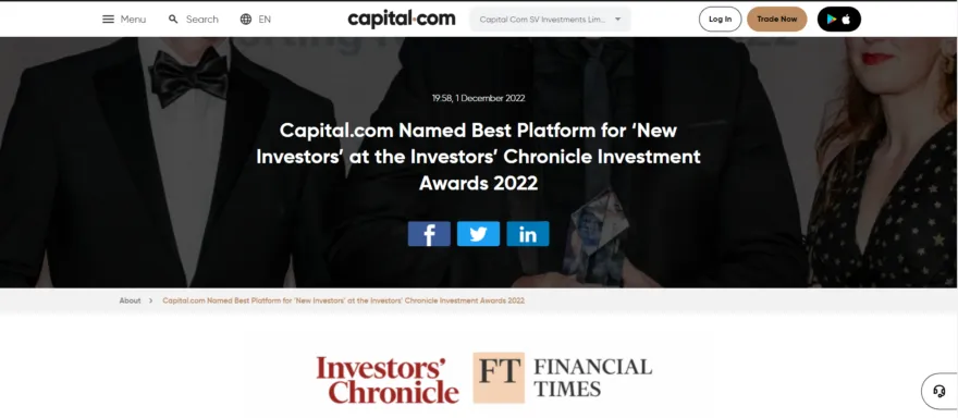 capital.com "Best Platform for New Investors 2022" Award