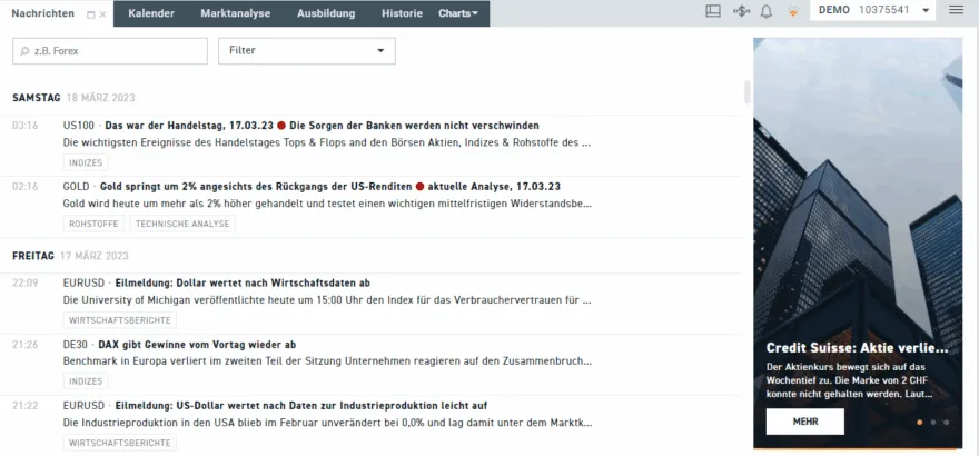 XTB Nachrichtenfeed