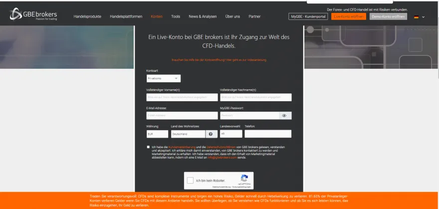 Kontoeröffnung bei GBE Brokers