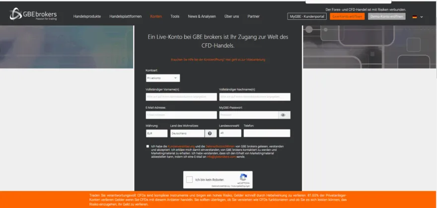 Kontoeröffnung bei GBE Brokers