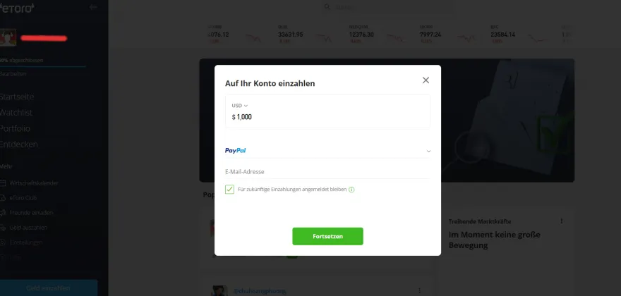 Geld einzahlen bei eToro