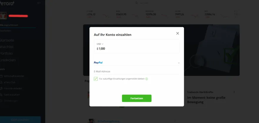 Geld einzahlen bei eToro