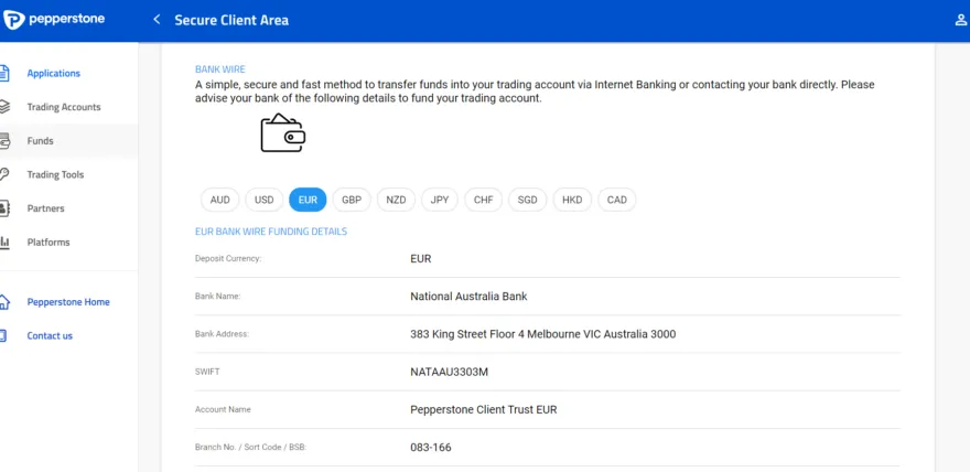 Pepperstone Banküberweisung