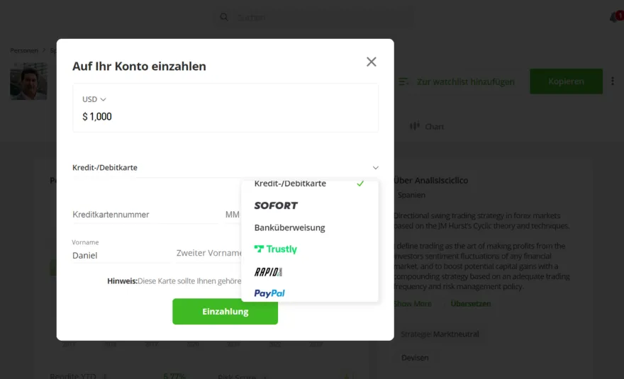 Zahlungsmethoden bei eToro