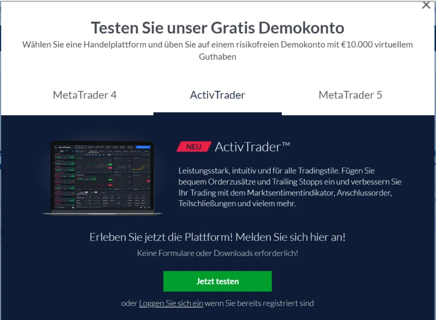 ActivTrades Demokonto eröffnen