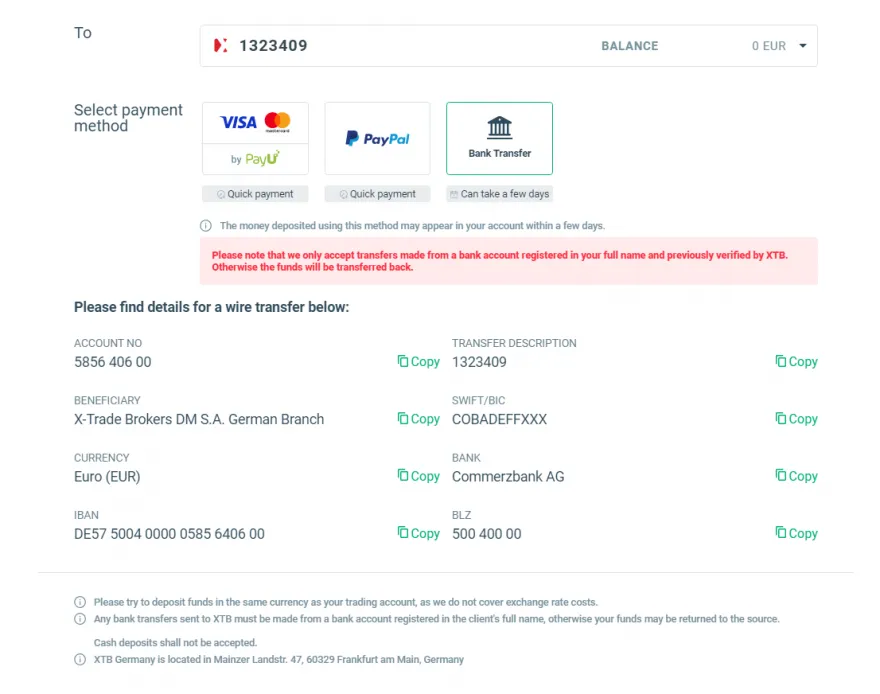 xtb banküberweisung