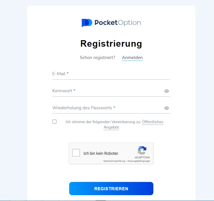 Pocket Option Kontoeröffnung