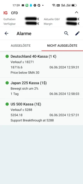IG Aktien App Alarme
