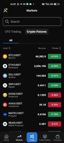 Krypto Futures Trading in der PrimeXBT App