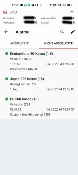 IG Aktien App Alarme