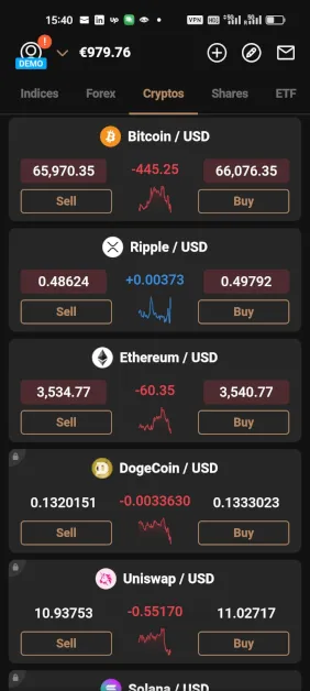 Kryptowährungen Auswahl in der Capital.com App