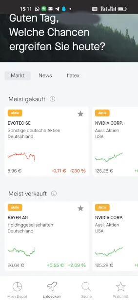 flatex App Benutzeroberfläche