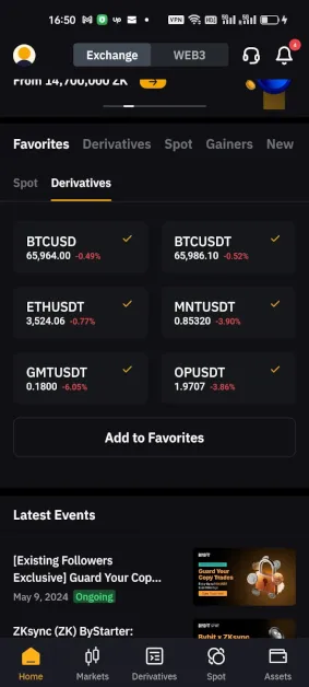 Hauptansicht der Bybit Krypto App