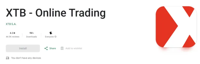 XTB App Übersicht in Google Play Store