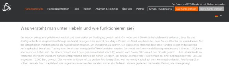 Informationen zum Handel mit Hebel bei GBE Brokers